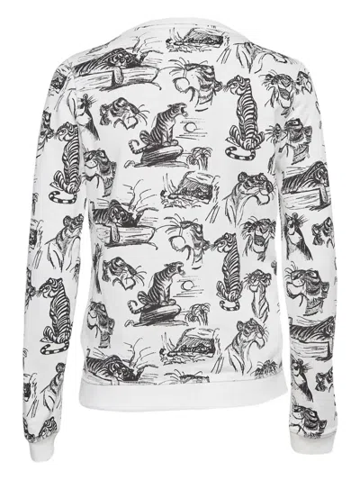 Pre-owned Kenzo Jungle-print Long-sleeve Sweatshirt In White
