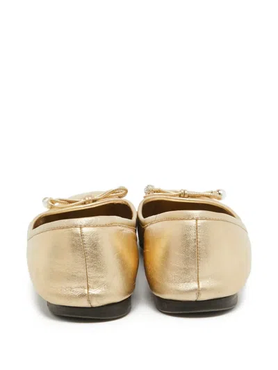 Pre-owned Jimmy Choo Elme Pearl-embellished Ballet Flats In Gold