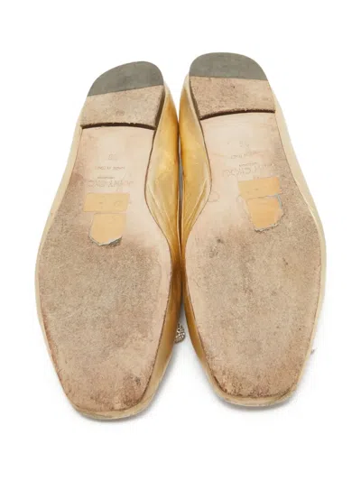 Pre-owned Jimmy Choo Elme Pearl-embellished Ballet Flats In Gold