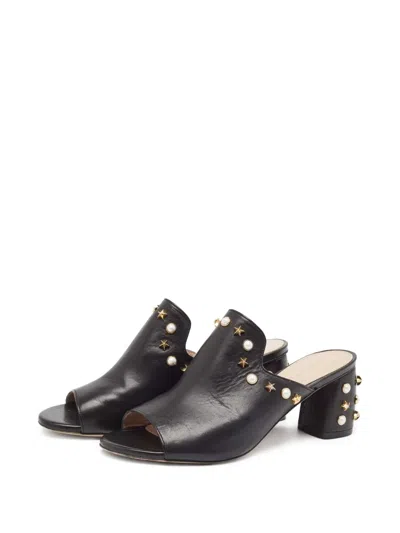 Pre-owned Stuart Weitzman 60mm Pearl-embellished Mules In Black