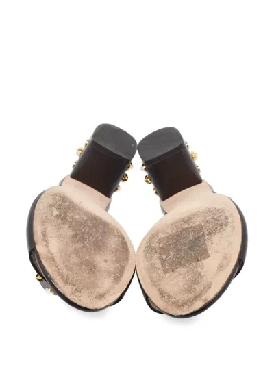 Pre-owned Stuart Weitzman 60mm Pearl-embellished Mules In Black
