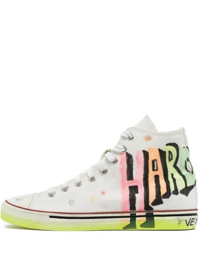 Pre-owned Vetements  Canvas Printed Sneakers In White