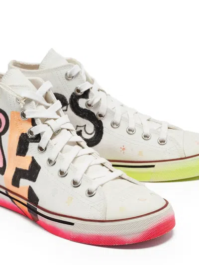 Pre-owned Vetements  Canvas Printed Sneakers In White