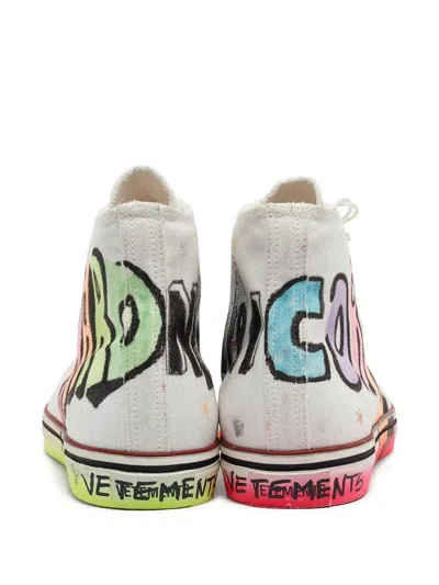 Pre-owned Vetements  Canvas Printed Sneakers In White