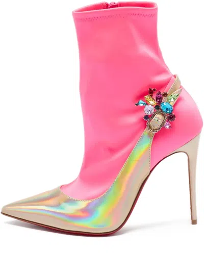 Pre-owned Christian Louboutin 105mm Jessie Ankle Boots In Pink
