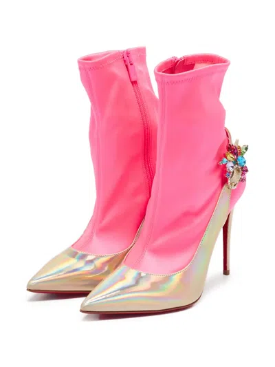 Pre-owned Christian Louboutin 105mm Jessie Ankle Boots In Pink