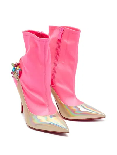 Pre-owned Christian Louboutin 105mm Jessie Ankle Boots In Pink