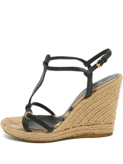 Pre-owned Burberry 110mm Strappy Wedge Sandals