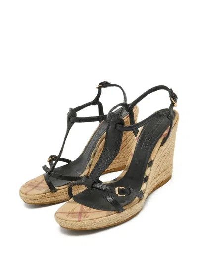 Pre-owned Burberry 110mm Strappy Wedge Sandals