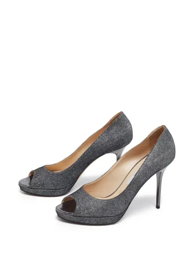 Pre-owned Jimmy Choo 110mm Peep-toe Pumps In Silver