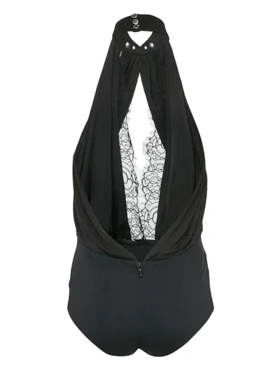 Pre-owned Elisabetta Franchi Lace-insert Halter Body In Black