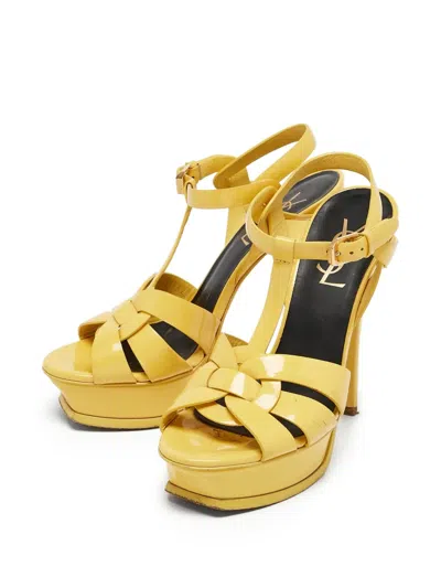 Pre-owned Saint Laurent 130mm Tribute Sandals In Yellow