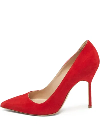 Pre-owned Manolo Blahnik  100mm Suede Pointed-toe Pumps In Red