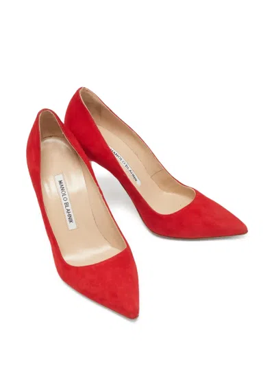 Pre-owned Manolo Blahnik  100mm Suede Pointed-toe Pumps In Red
