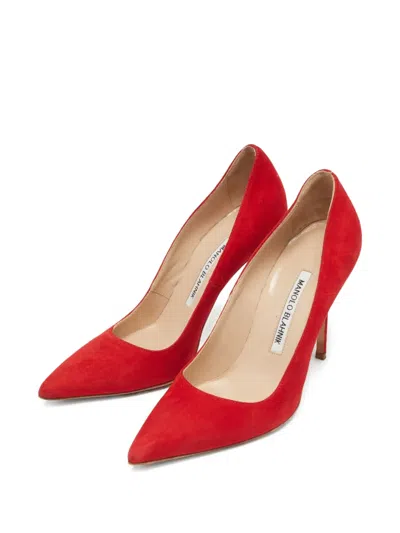 Pre-owned Manolo Blahnik  100mm Suede Pointed-toe Pumps In Red