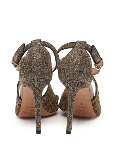 Pre-owned Jimmy Choo 100mm Emily Sandals In Gold