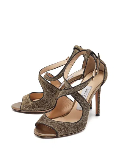 Pre-owned Jimmy Choo 100mm Emily Sandals In Gold