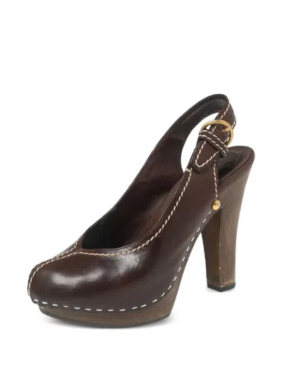Pre-owned Saint Laurent 120mm Platform Slingback Pumps In Brown
