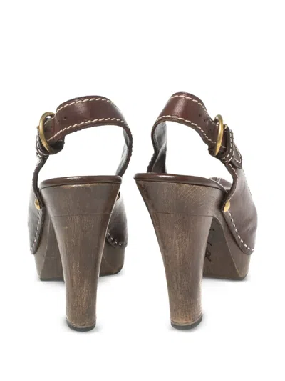Pre-owned Saint Laurent 120mm Platform Slingback Pumps In Brown