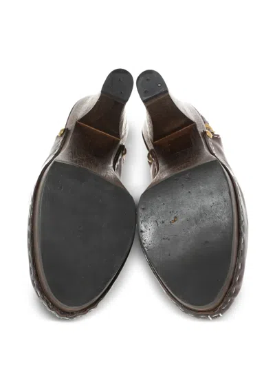 Pre-owned Saint Laurent 120mm Platform Slingback Pumps In Brown