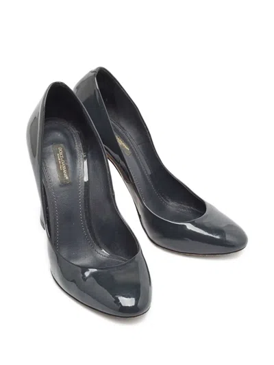Pre-owned Dolce & Gabbana 105mm Patent-leather Pumps In Gray