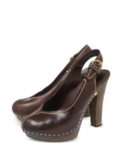 Pre-owned Saint Laurent 120mm Platform Slingback Pumps In Brown