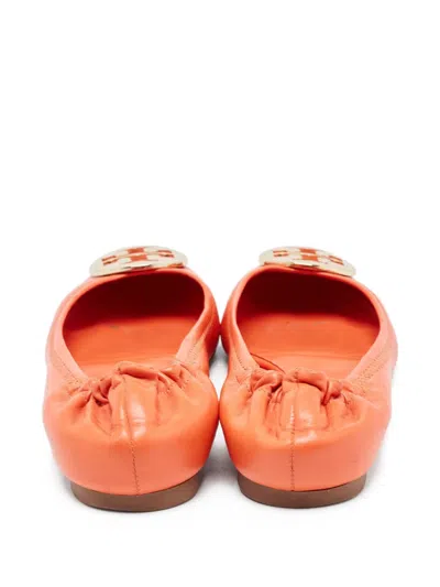 Pre-owned Tory Burch Logo-embellished Ballet Flats In Orange
