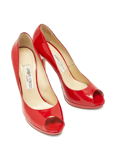 Pre-owned Jimmy Choo 120mm Peep-toe Platform Pumps In Red