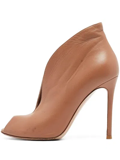 Pre-owned Gianvito Rossi  105mm Vamp Peep-toe Leather Ankle Boots