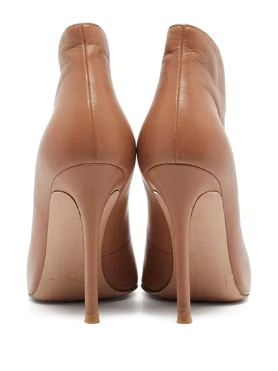 Pre-owned Gianvito Rossi  105mm Vamp Peep-toe Leather Ankle Boots