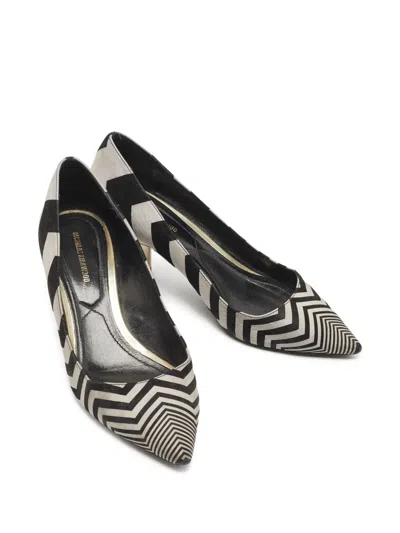 Pre-owned Nicholas Kirkwood  45mm Chevron-print Block-heel Pumps In Black