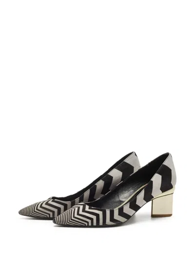 Pre-owned Nicholas Kirkwood  45mm Chevron-print Block-heel Pumps In Black