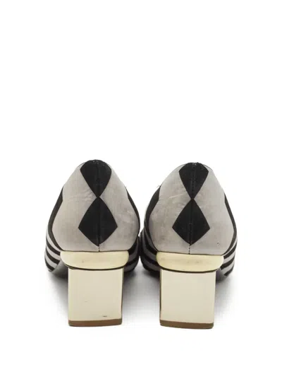 Pre-owned Nicholas Kirkwood  45mm Chevron-print Block-heel Pumps In Black