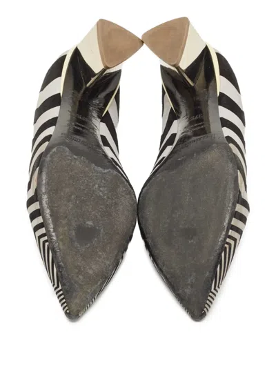 Pre-owned Nicholas Kirkwood  45mm Chevron-print Block-heel Pumps In Black