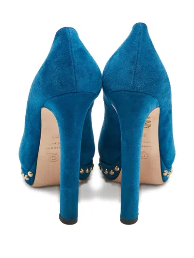 Pre-owned Alexander Mcqueen 140mm Skull-appliqué Pumps In Blue