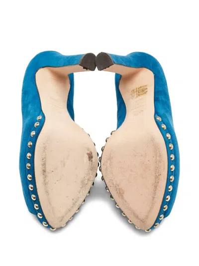 Pre-owned Alexander Mcqueen 140mm Skull-appliqué Pumps In Blue