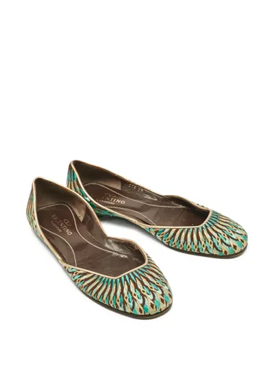Pre-owned Valentino Garavani Lurex-detail Ballerina Flats In Green