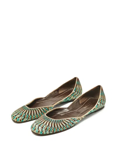 Pre-owned Valentino Garavani Lurex-detail Ballerina Flats In Green