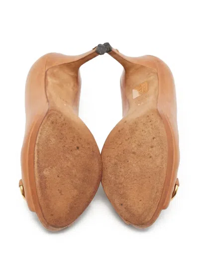 Pre-owned Gucci 120mm Peep-toe Leather Pumps In Brown