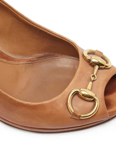 Pre-owned Gucci 120mm Peep-toe Leather Pumps In Brown