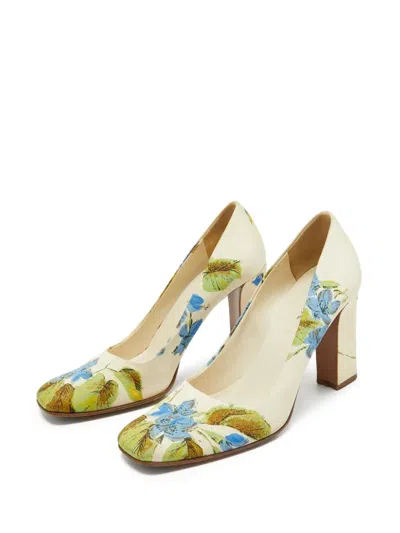 Pre-owned Prada 90mm Floral-print Block-heel Pumps