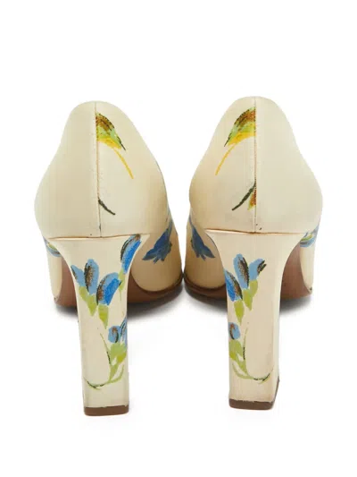 Pre-owned Prada 90mm Floral-print Block-heel Pumps