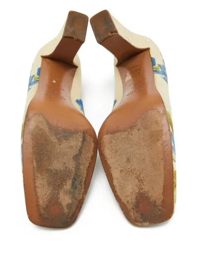 Pre-owned Prada 90mm Floral-print Block-heel Pumps