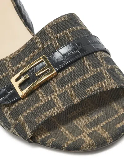 Pre-owned Fendi 45mm Zucca Mules In Brown