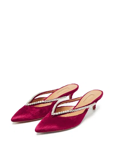 Pre-owned Aquazzura  50mm Sabine Crystal-embellished Pointed-toe Mules