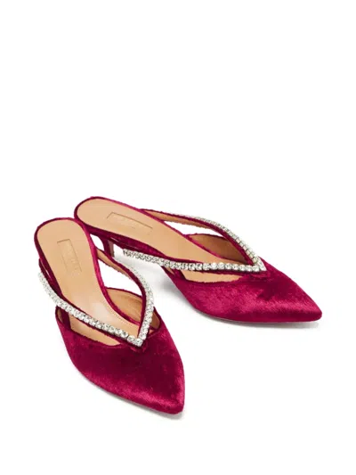 Pre-owned Aquazzura  50mm Sabine Crystal-embellished Pointed-toe Mules