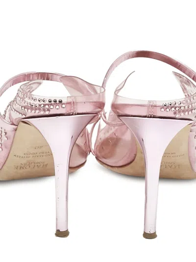 Pre-owned Malone Souliers  85mm Maureen Rhinestone-embellished Mules In Pink