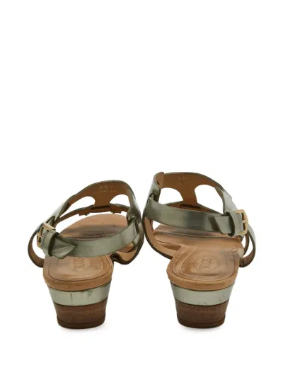 Pre-owned Tod's Vintage 40mm Metallic Leather T-strap Sandals
