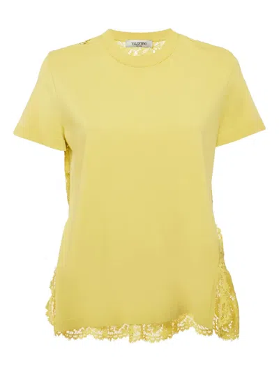 Pre-owned Valentino Lace-trimmed Short-sleeved Top In Yellow