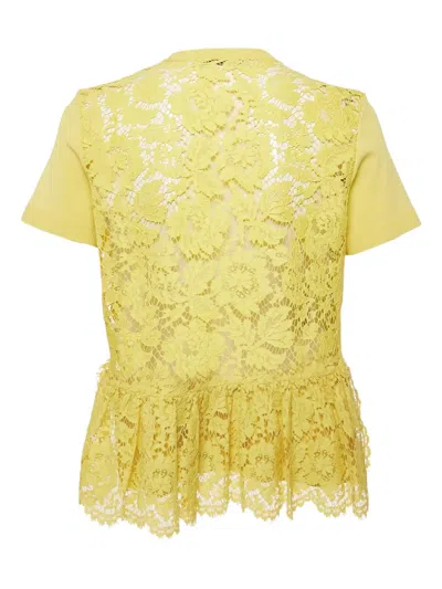 Pre-owned Valentino Lace-trimmed Short-sleeved Top In Yellow